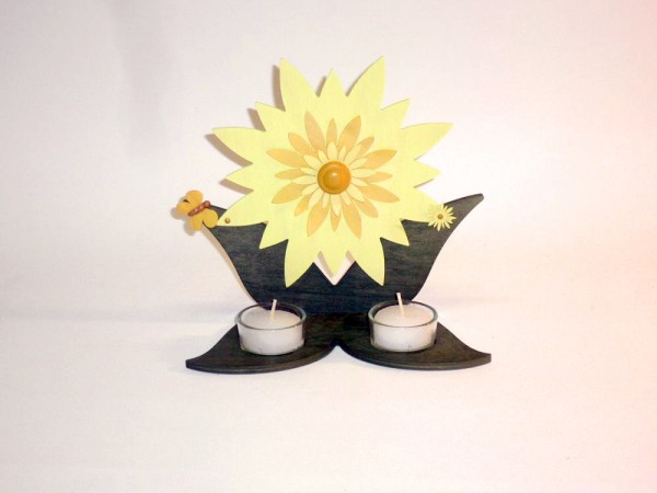 Teelichthalter mit Blüte gelb