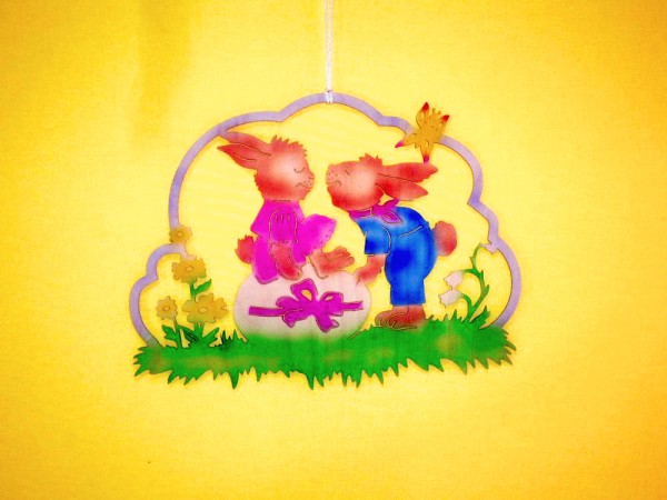 Fensterbild Hasenliebespaar